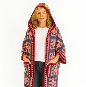 Hand Crafted Multicolor Hooded Cardigan